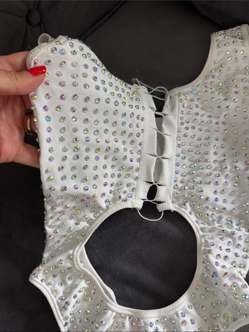 White Iridescent Rhinestone One-Piece Swim/Leotard - Picture 2 of 4